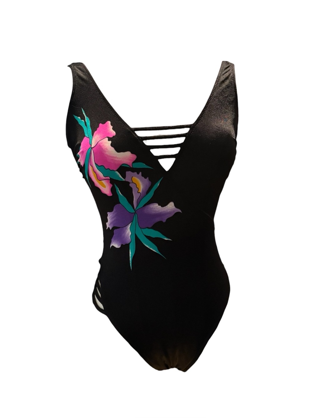 Vintage Sun Streak 80s Retro One Piece Floral Swimsuit